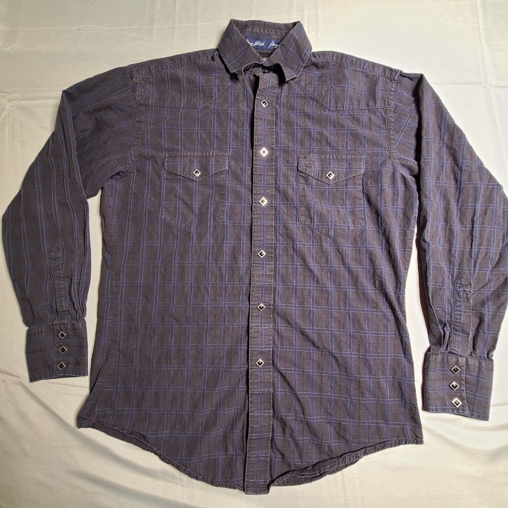 Wrangler George Strait Western Large Troubadour Onyx Pearl Snap Dress Shirt Blk‎